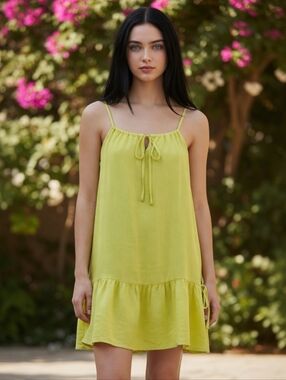 EUC J Crew Size XL Lemon Yellow Tiered Ruffled Linen Tank Dress!!